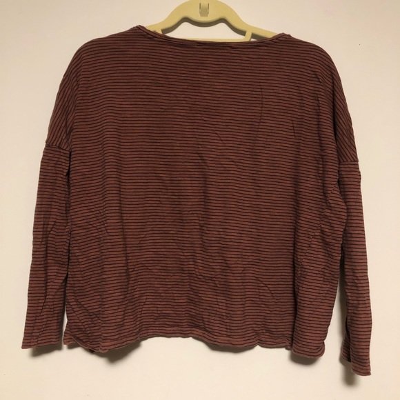 Zara Trafulic Oversized Long Sleeve Scoop Neck Loose Fit Crop T-shirt Stripe C - Picture 6 of 7